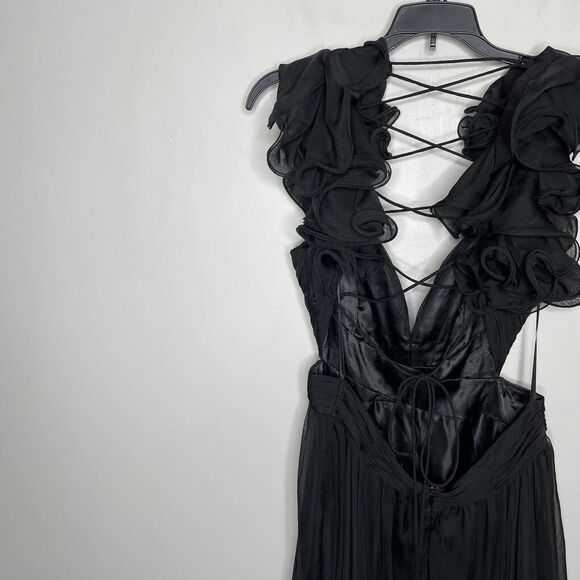 MAC DUGGAL Gown Women 6 Ruffled Cutout Lace-Up Back Solid Black - Picture 9 of 14